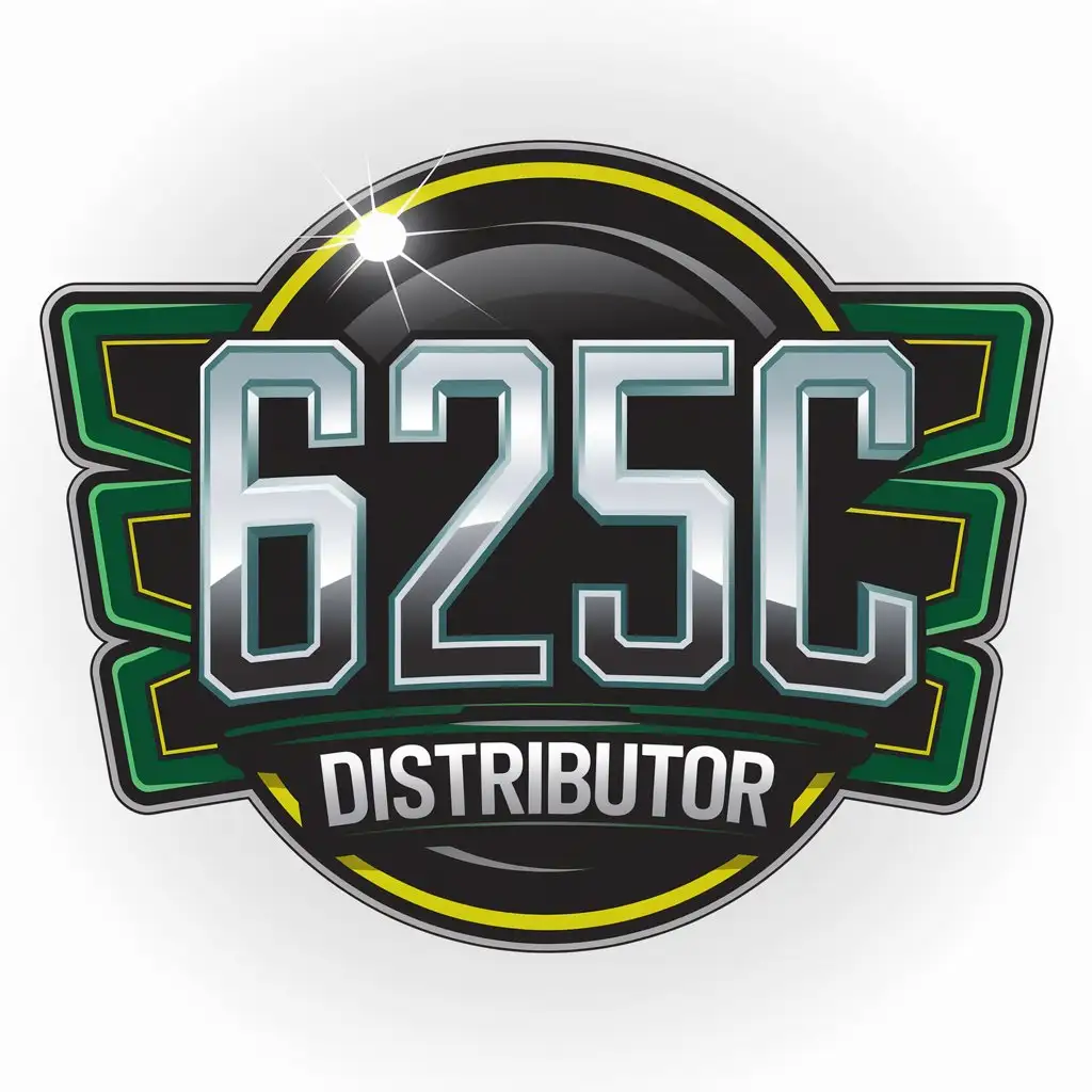 LOGO Design for 625C Distributor 3D Shiny Silver 625C with Green Yellow Frame for Automotive Industry