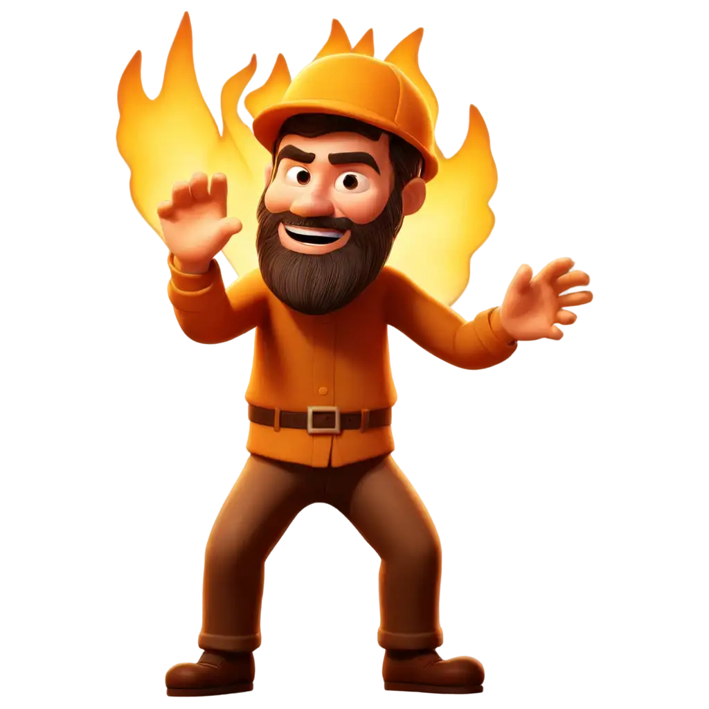 cartoon man with a beard fighting a fire