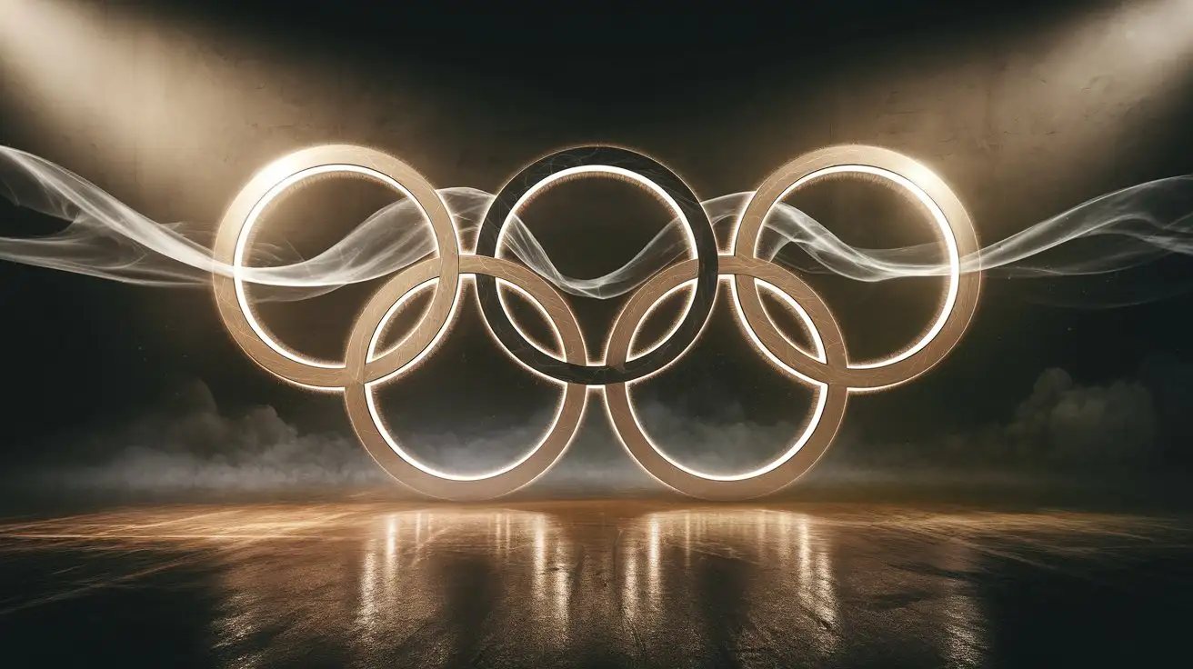 Cinematic Olympic Rings in a Dramatic Studio Setting