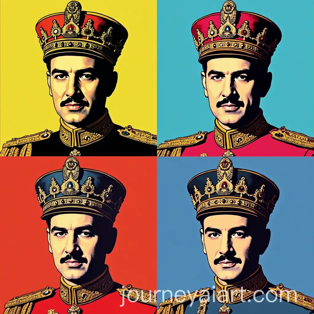 Pop-Art-Portrait-of-Reza-Shah-Pahlavi-in-Coronation-Uniform-with-Andy-Warhol-Style