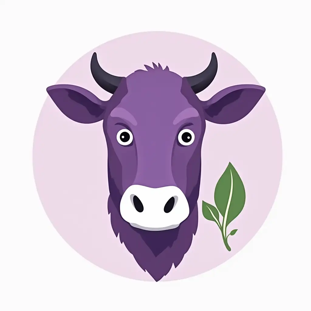 Creating a purple cow logo for organic products along with photos of dairy products, natural cosmetics, and all kinds of completely natural edible oils for uploading to websites with a size of 512x512 with PNG output