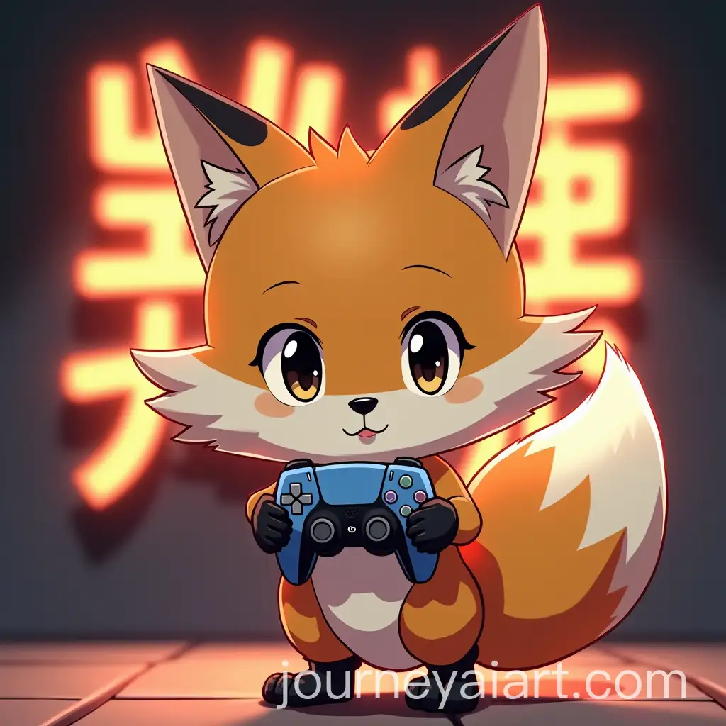 Chibi-Fox-Meets-PS5-Controller-in-90s-Anime-Opening-Style-with-Wind-Effects-and-Glowing-Kanji-Text