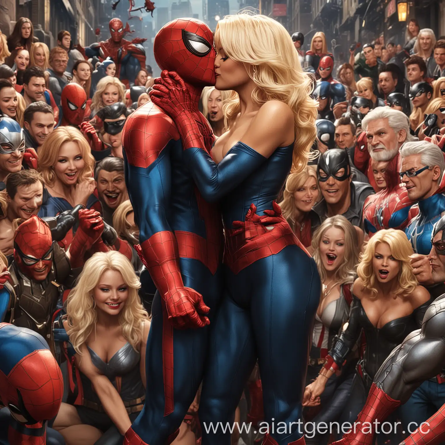 Marvel-Superhero-Kisses-Pamela-Anderson-with-Applauding-Crowd