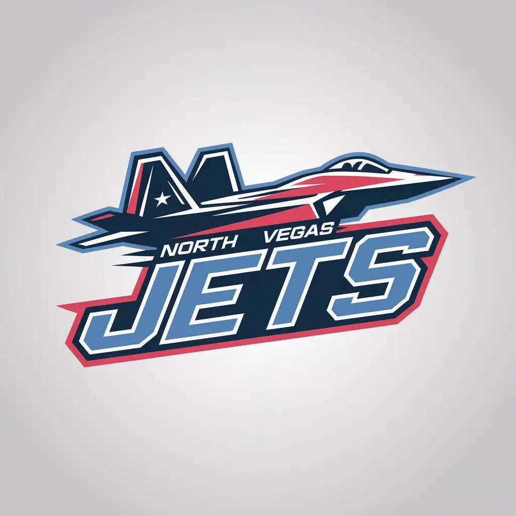 LOGO Design for North Vegas Jets Strong F22 Raptor Fighter Jet with Patriotic Colors for American Football Team