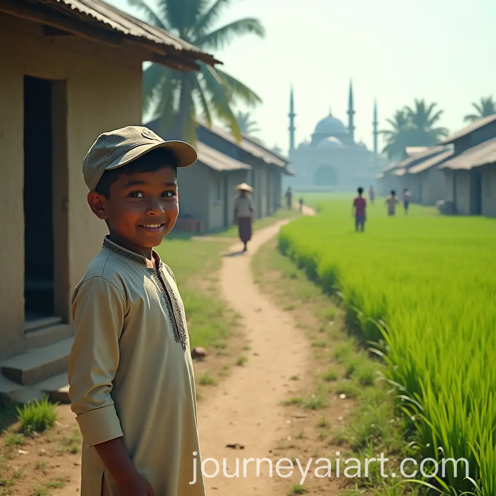 Young-Boy-in-aAI-Image-Prompt-Expansion-Peaceful-Bangladeshi-Village-with-Rice-Fields-and-Mosque
