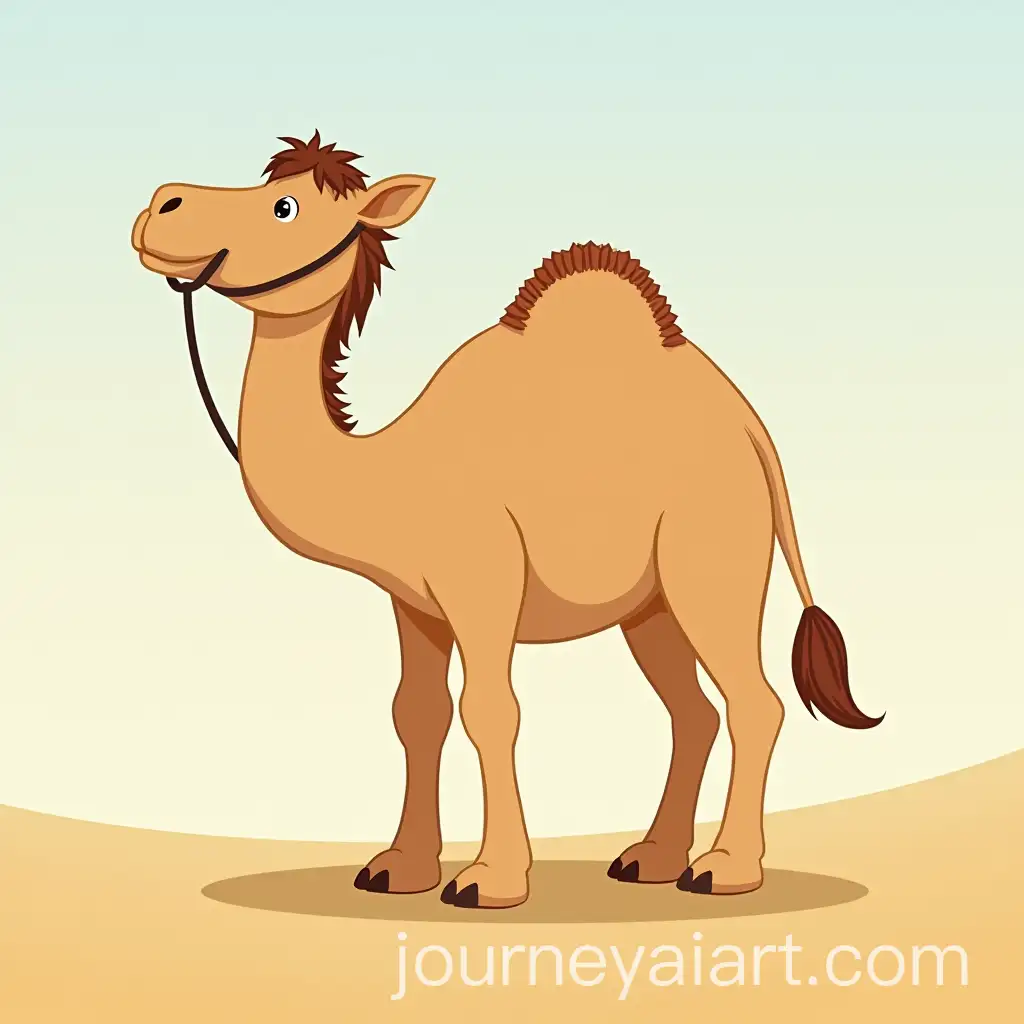 Cartoon-Camel-in-Vibrant-Desert-Landscape