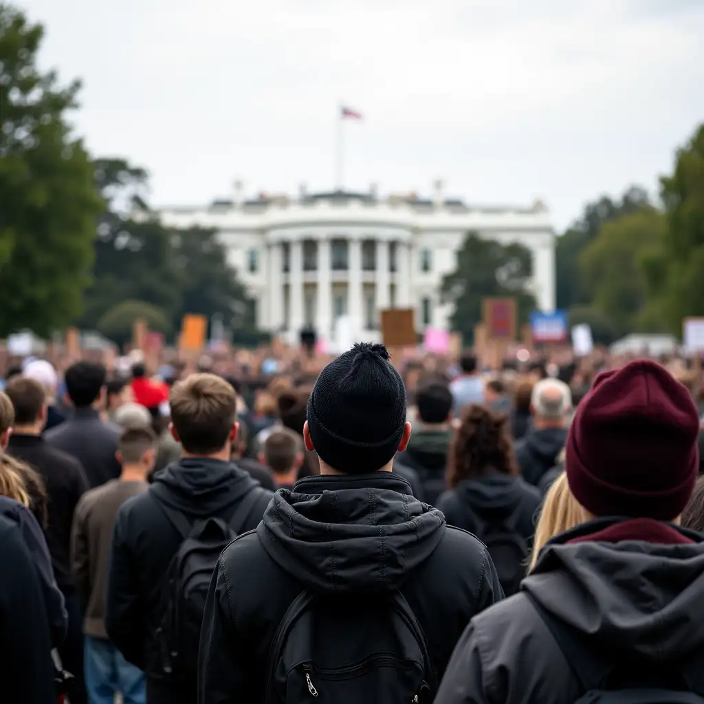 photograph of large crowd of protester in front of The White House 