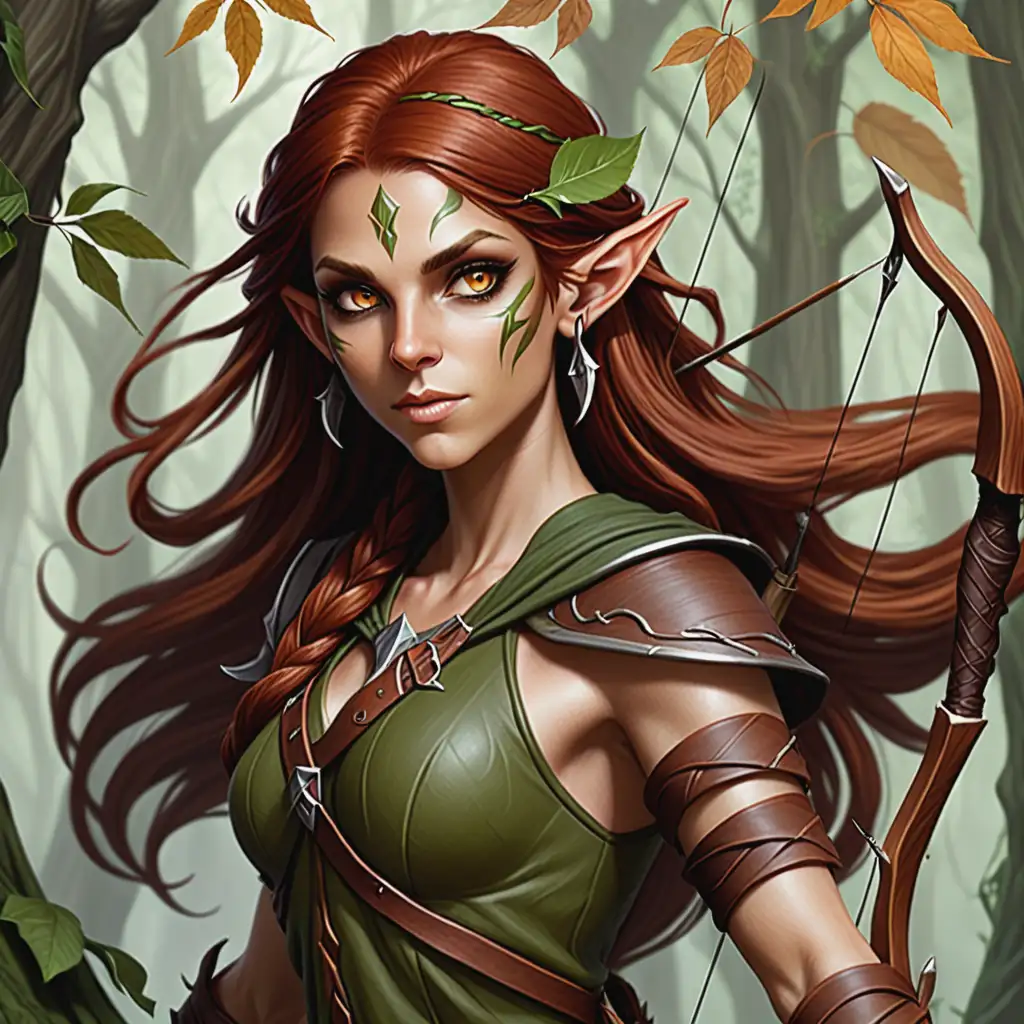 Graceful WoodElf Archer with Auburn Hair in EarthToned Attire