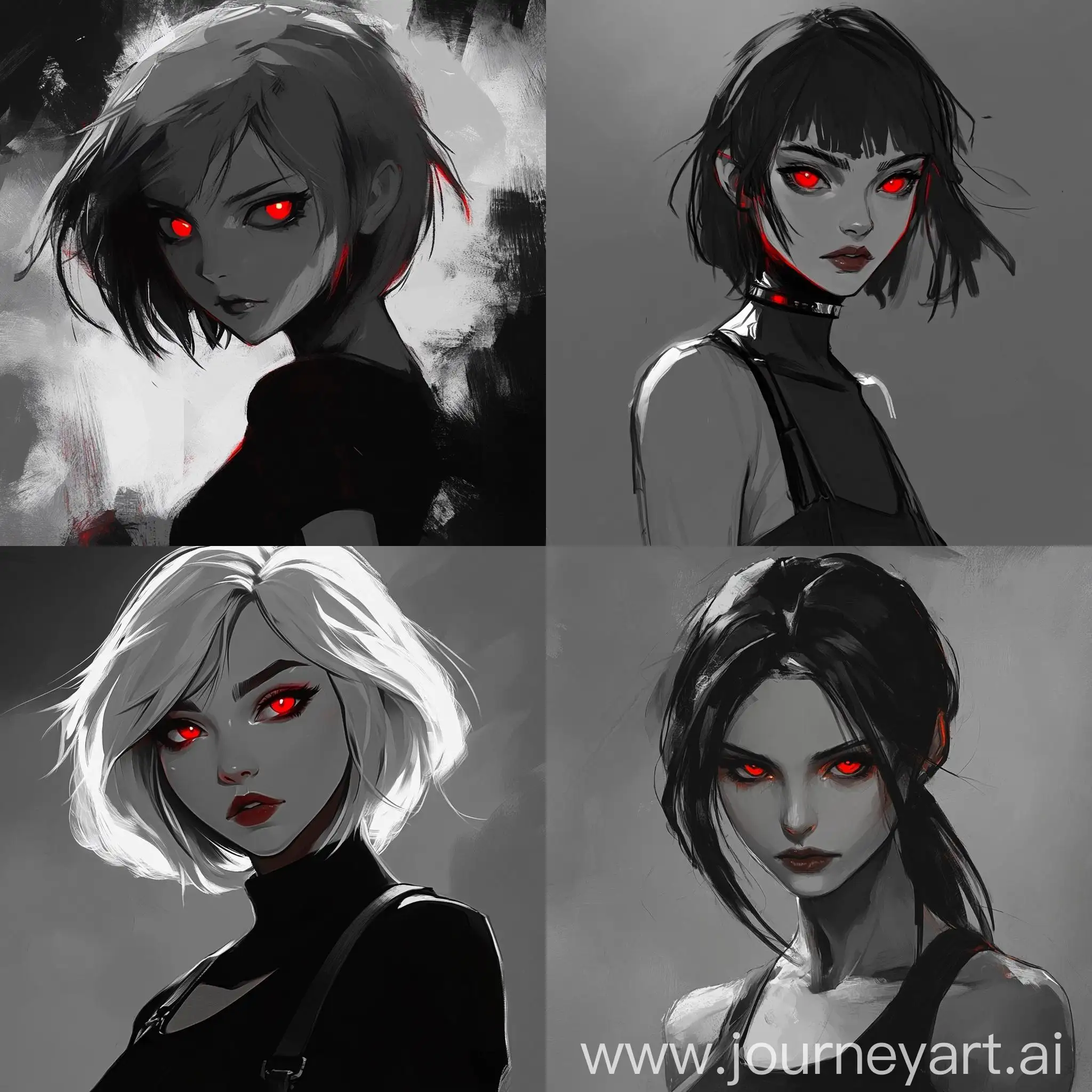 Futuristic-Female-Character-with-Red-Eyes-in-Black-and-White