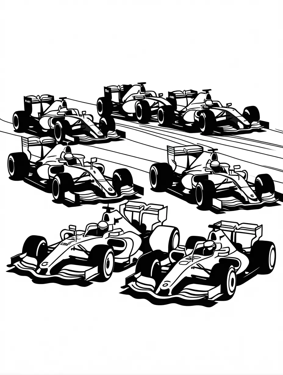 Formula-1-Race-Cars-Competing-for-First-Place-Coloring-Page