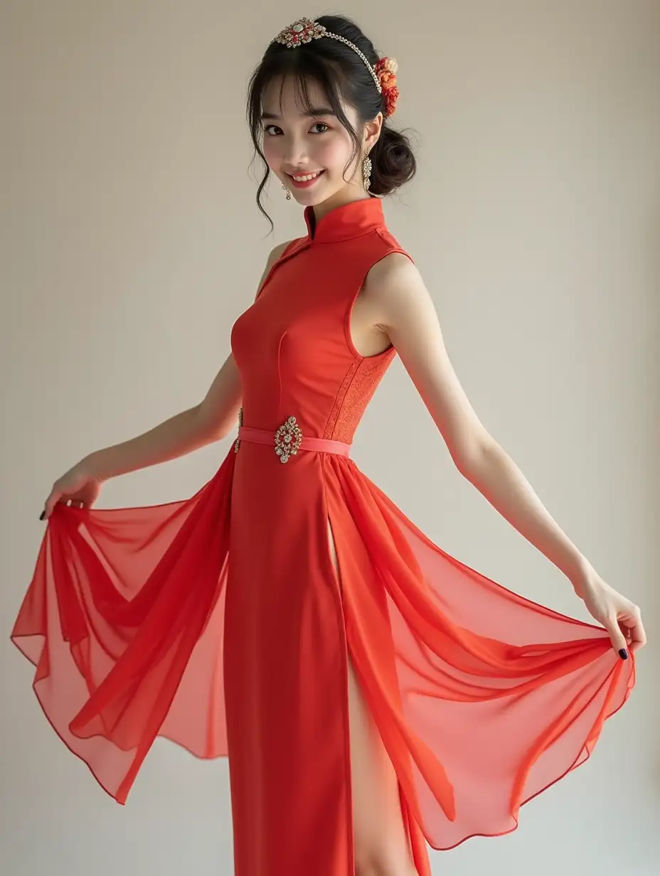 Young-Chinese-Woman-in-Chic-Qipao-with-Flirty-Pose-and-Stunning-Headpiece