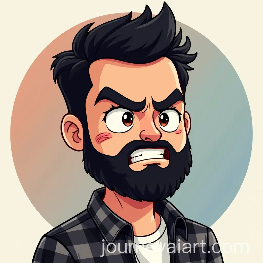Cartoon-Avatar-of-an-Angry-Man-with-Beard-and-Checkered-Shirt-for-Instagram