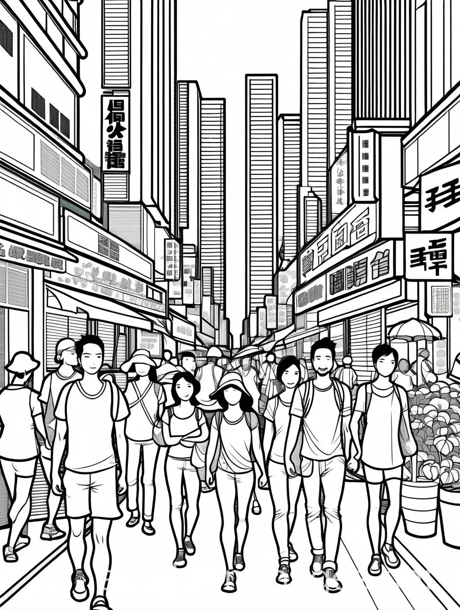 Hong-Kong-People-Coloring-Page-with-Simplicity-and-Ample-White-Space