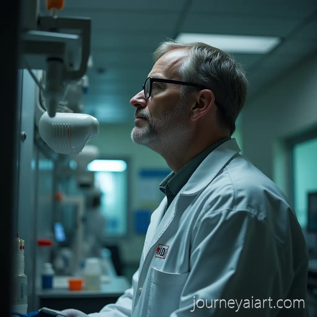 Blind-man-in-labBlind-Scientist-Working-in-Government-Laboratory-with-Large-Neck-Mass