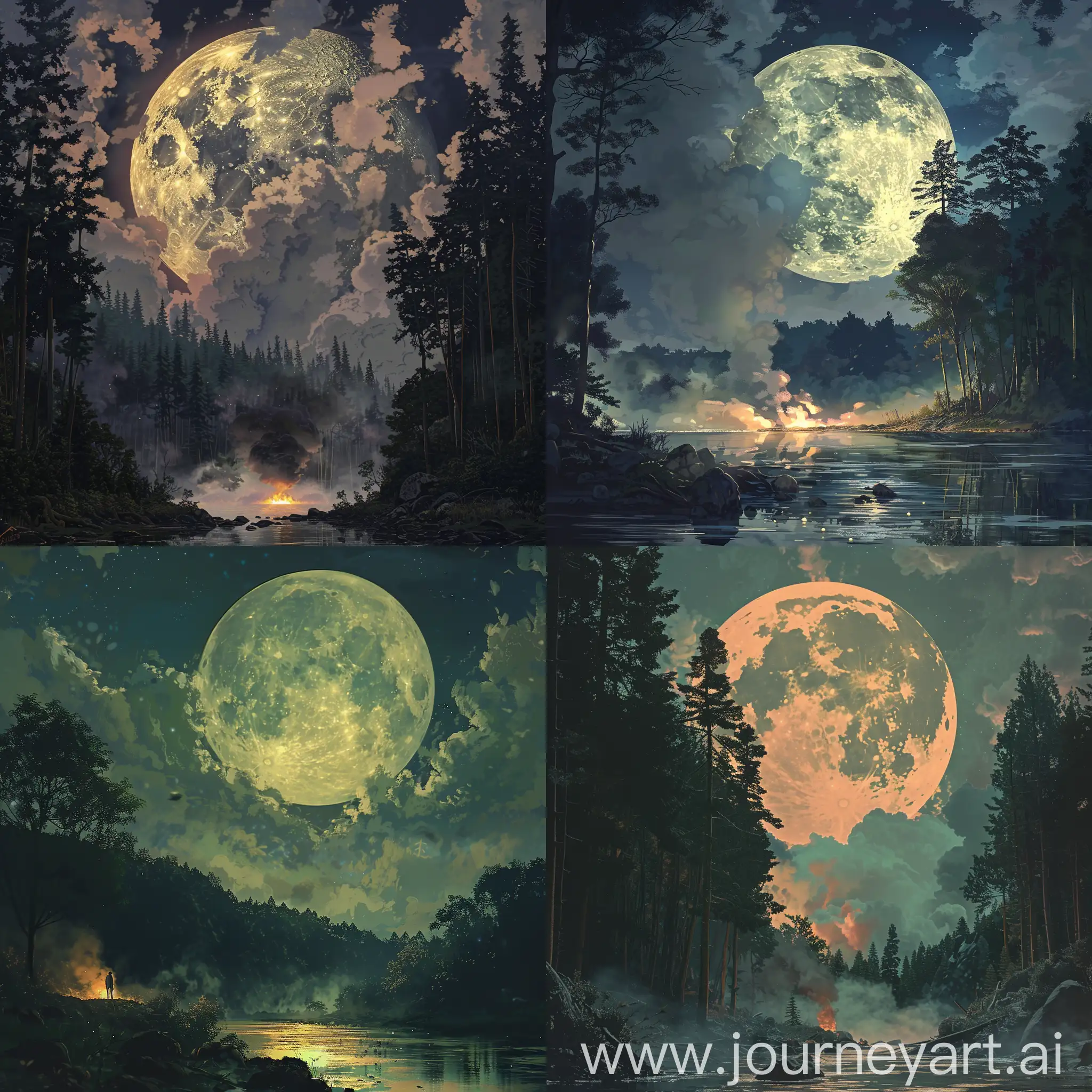 Moonlit-Forest-by-River-with-Campfire-Smoke-Makoto-Shinkai-Style