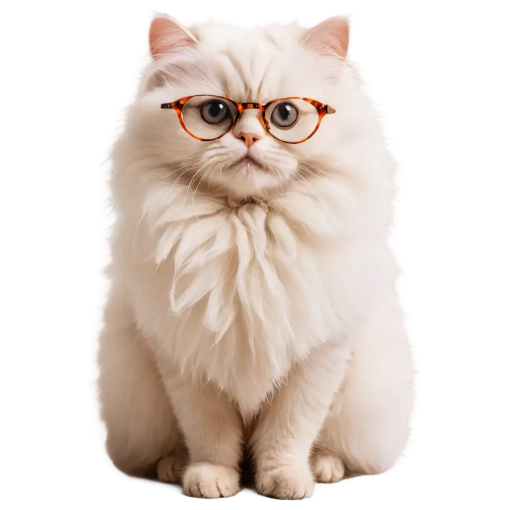 a white fluffy cat with round glasses for vision