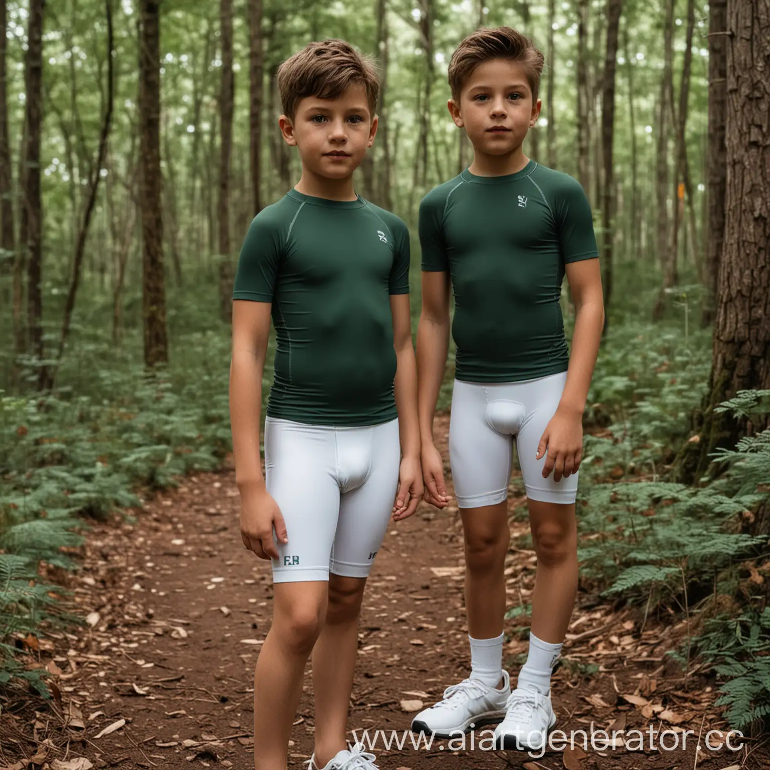 Two-Boys-in-White-Compression-Shorts-Exploring-a-Forest