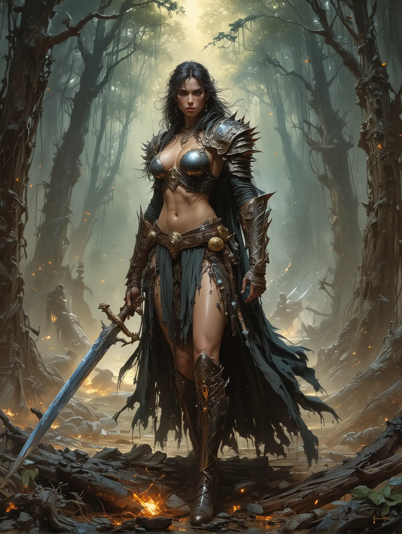 a blazing sword, by Boris Vallejo, Luis Royo, Van Gogh, Carne Griffiths, Wadim Kashin, Jose Royo, Harrison Fisher, Brian Froud and Jeremy Mann, high fantasy, by kerem beyit, Brom and Greg Rutkowski, high quality award winning masterpiece