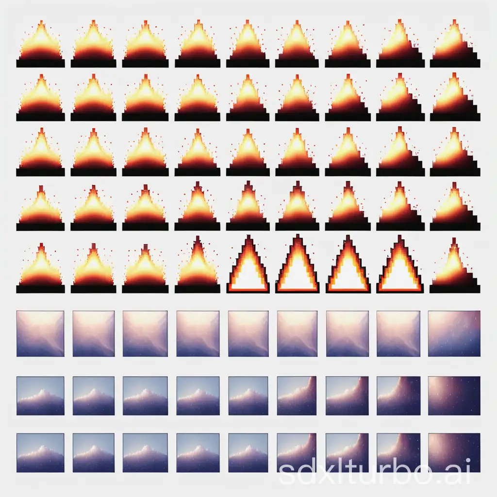 Generate 12 frames, 128 pixel * 128 pixel sequence frames, for game use, white background, convenient for my photograph cut-out, then, the requirement is a particularly beautiful pixel explosion sequence diagram