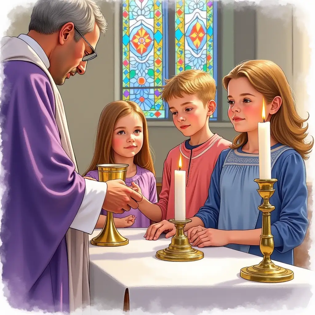 Children-Receiving-Communion-at-the-Altar-in-a-Church-with-Stained-Glass-Windows