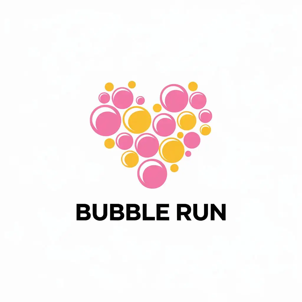 LOGO Design for Bubble Run Heart Shaped Bubbles with Pink and Yellow Minimalist Theme