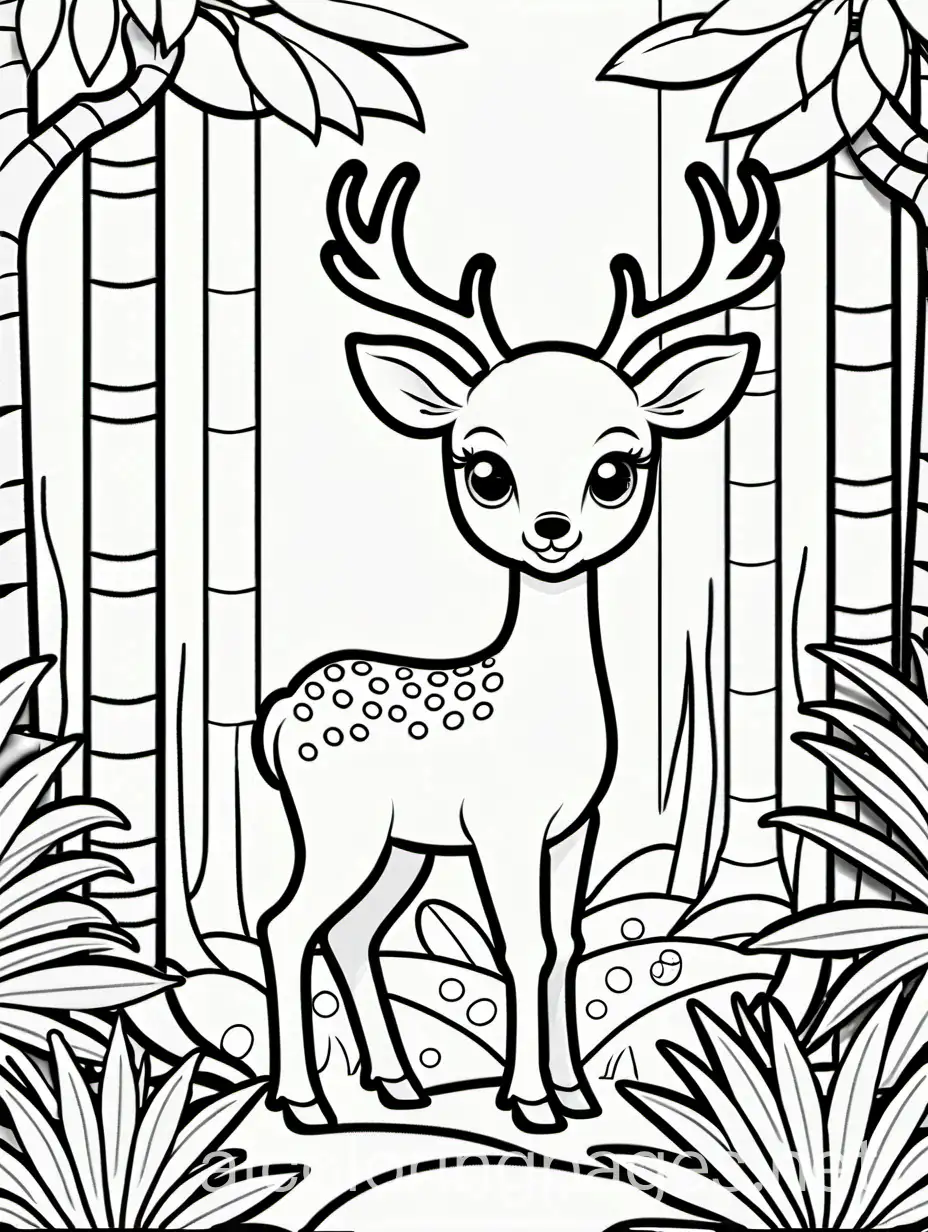 Cartoon-Deer-Coloring-Page-in-Jungle-Setting