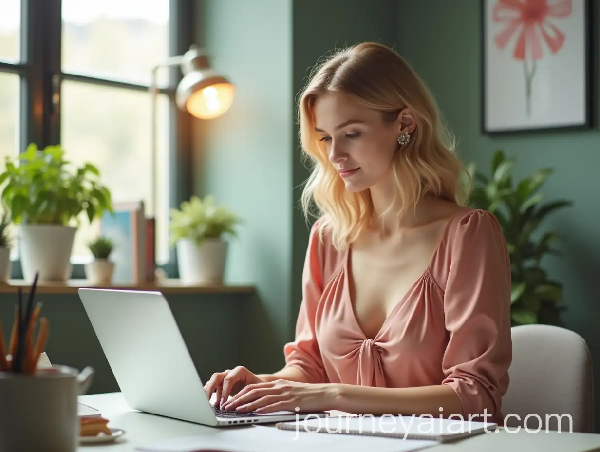 Woman-Working-Peacefully-at-Desk-in-Bright-Office-Setting