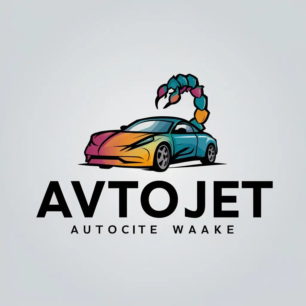 LOGO-Design-For-AVTOJET-Multicolored-Car-and-Scorpion-Emblem