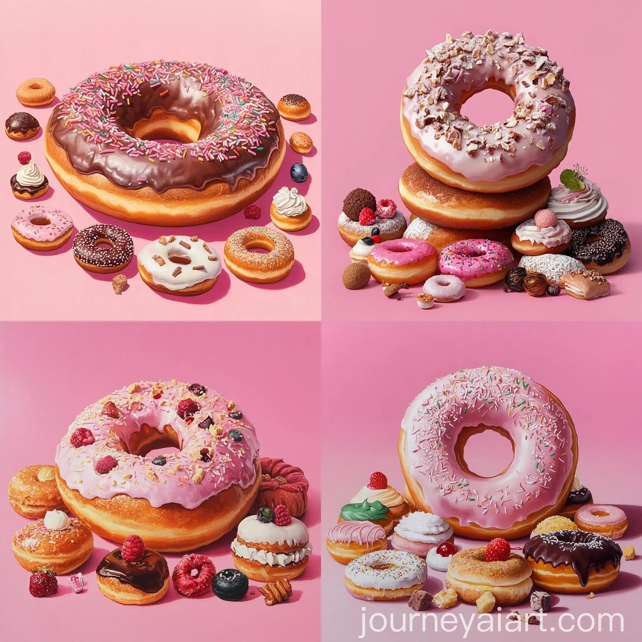 Assorted-Donuts-and-Pastries-on-Pink-Background