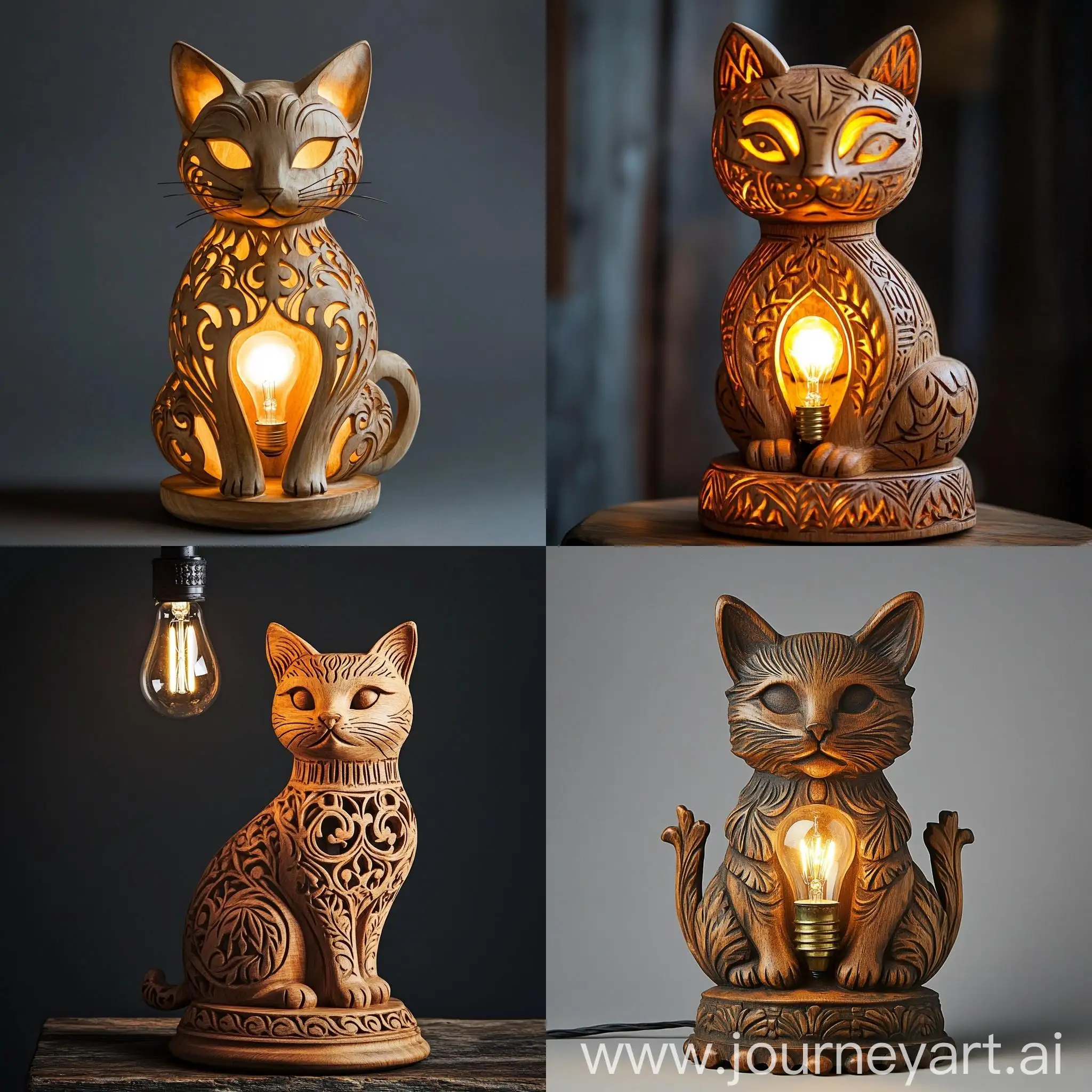 Stylized-CatShaped-Wooden-Table-Lamp-with-Baroque-Carvings