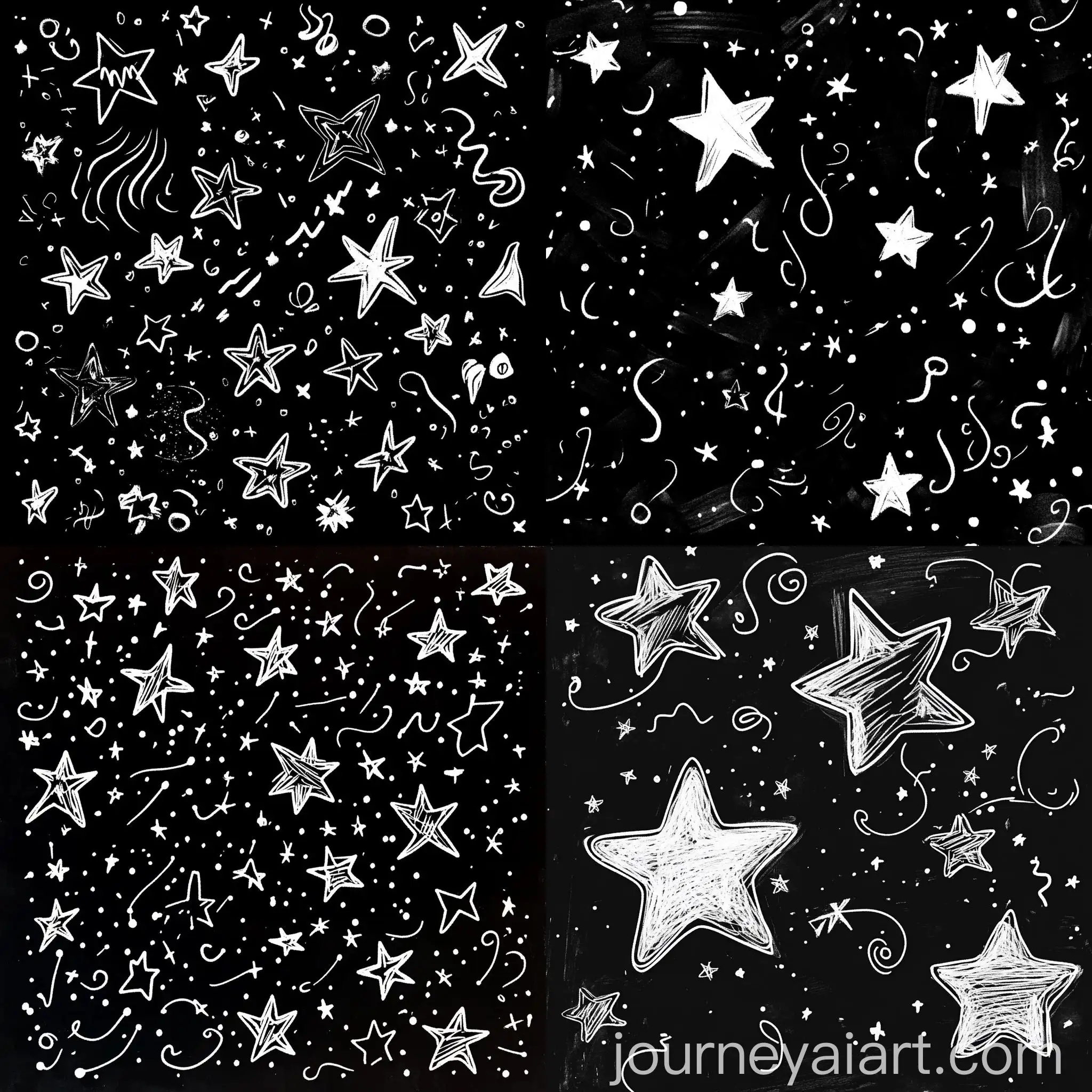 Hand-Drawn-White-Stars-and-Squiggles-on-Black-Background