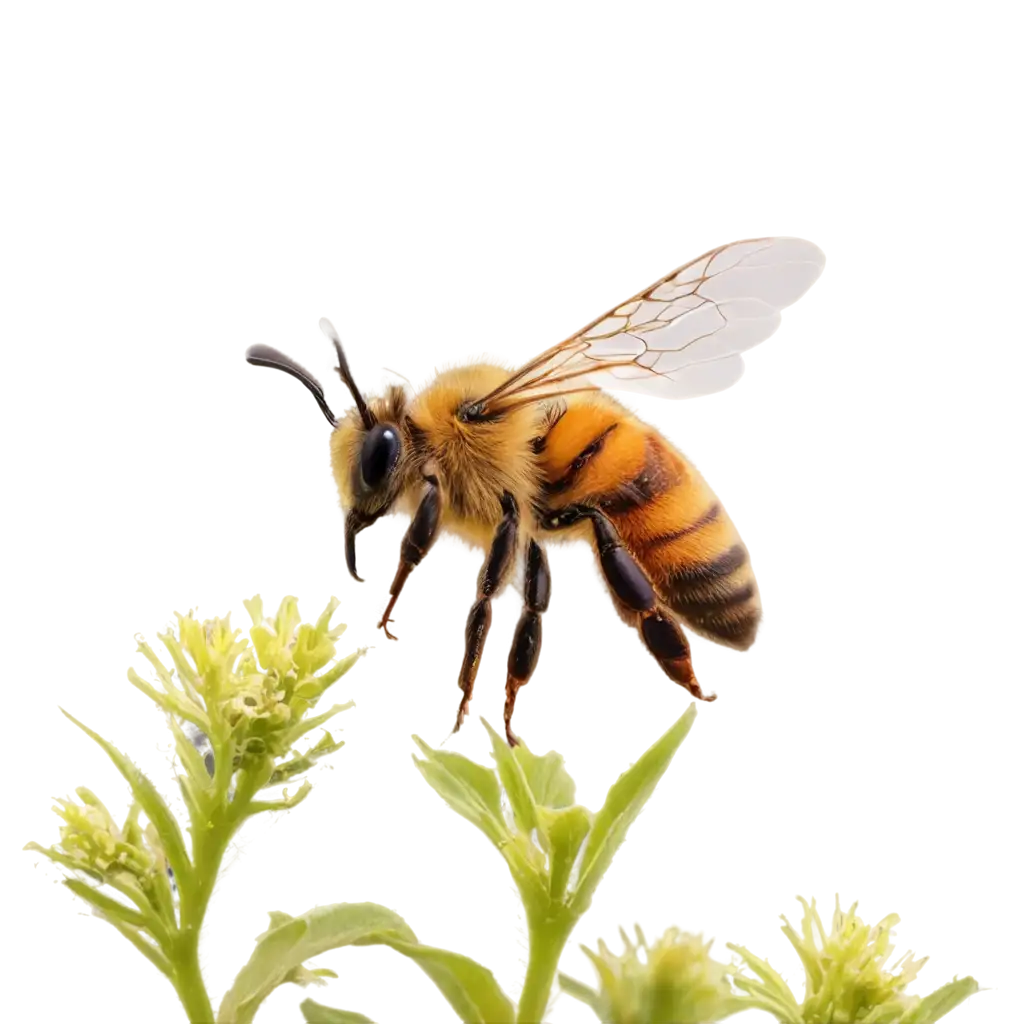 realistic bee absorbing pollen from a plant