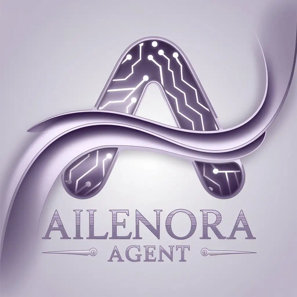 LOGO Design for AIlenora Agent Stylized A with Glowing Circuit Pattern in Lavender and Silver