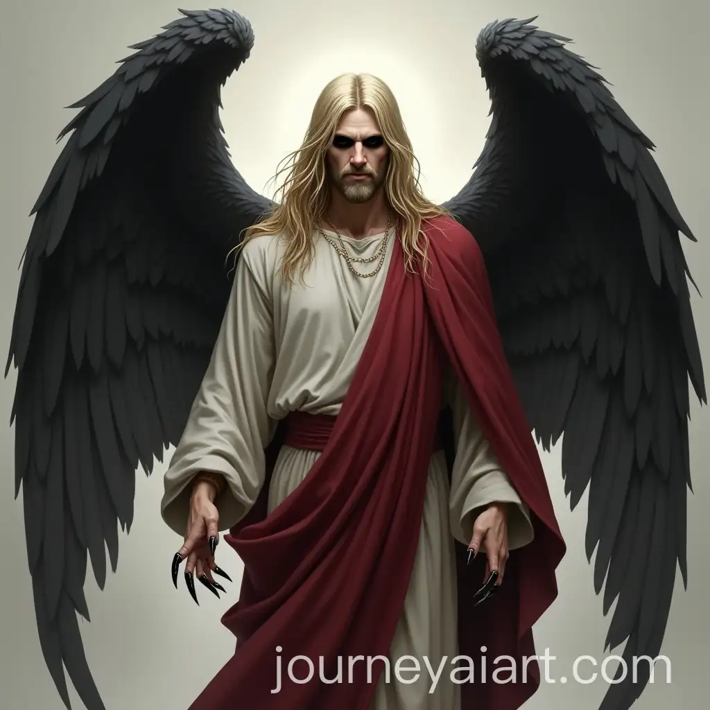 Macabre-Angel-with-Black-Wings-and-Sharp-Claws-in-Light-Gray-Tunic
