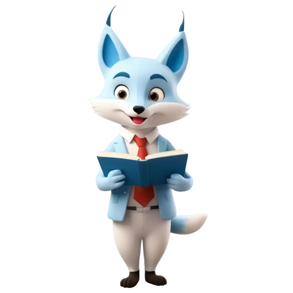 Cartoon-Light-Blue-and-White-Fox-Holding-a-Book-PNG-Image-Playful-Character-Design-for-Online-Content