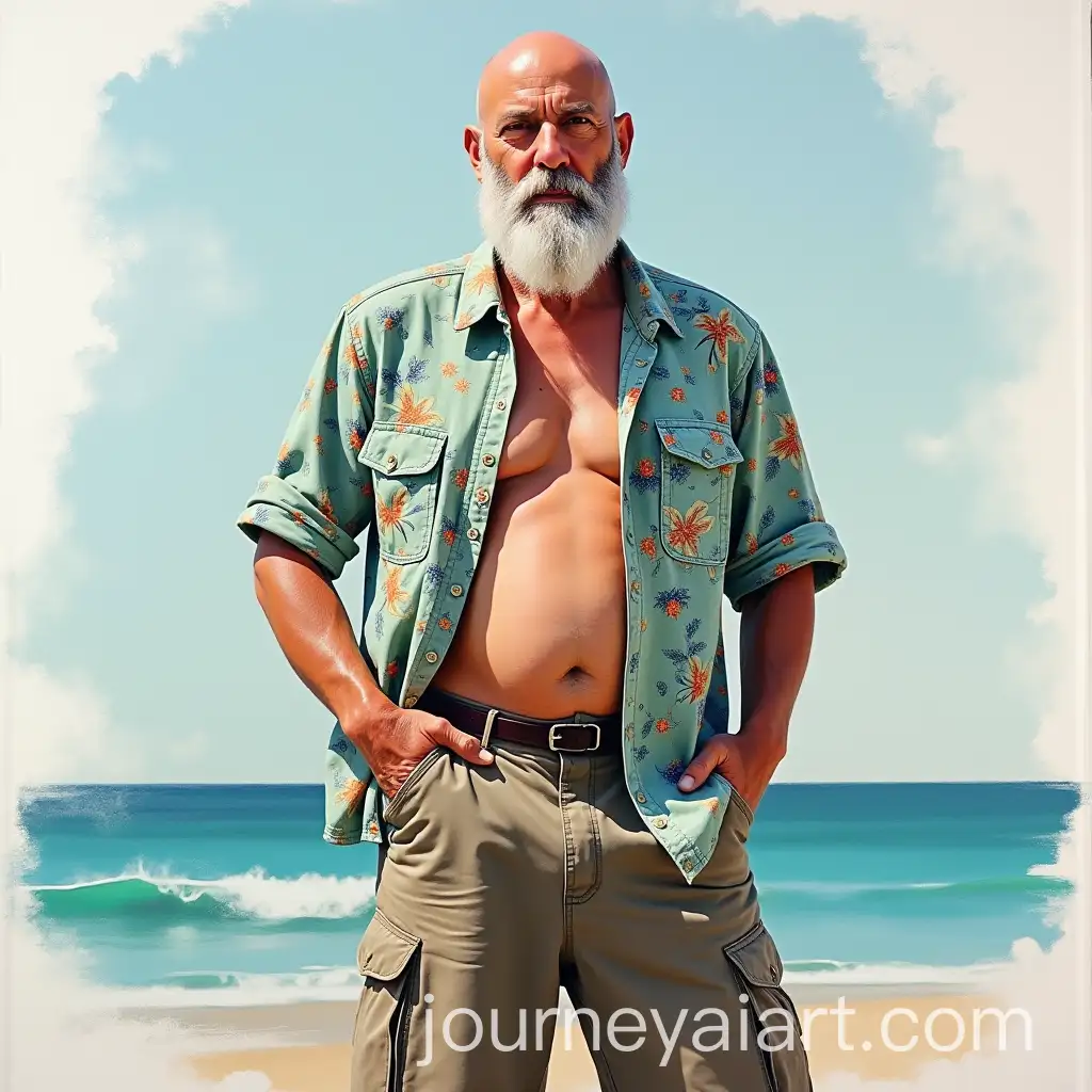 Abstract-Portrait-of-36YearOld-Bald-Man-with-Grey-Beard-in-Cargo-Shorts-and-Hawaiian-Shirt