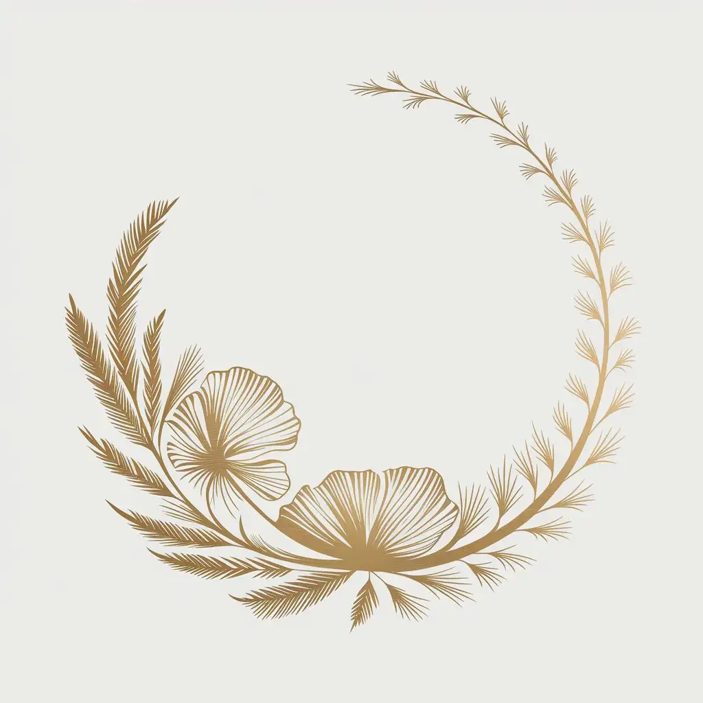 Golden Leaf Circle Flower Wreath on White Background