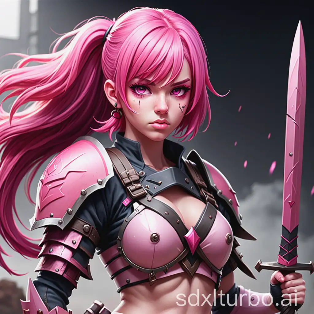 Pink-haired girl warrior