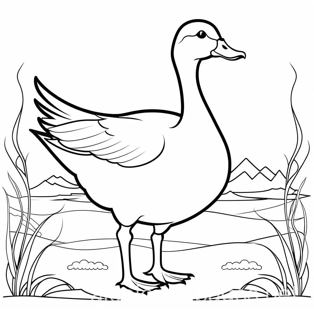 Cartoon-Goose-Coloring-Page-Black-and-White-Line-Art-on-White-Background