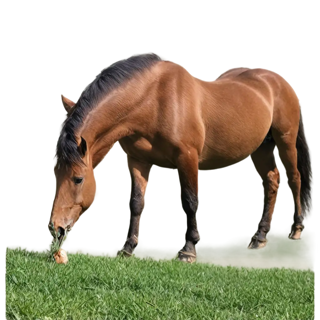 Graceful-Horse-Eating-in-a-Serene-Grass-Field-Captivating-PNG-Image