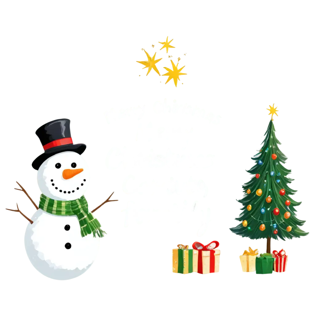 Merry-Christmas-to-Our-Family-PNG-Image-with-Snowman-and-Christmas-Tree-Decoration