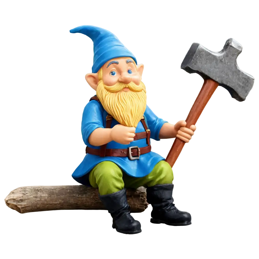 Bearded-Gnome-Sitting-with-Hammer-PNG-Image-Creative-and-Detailed-Artwork