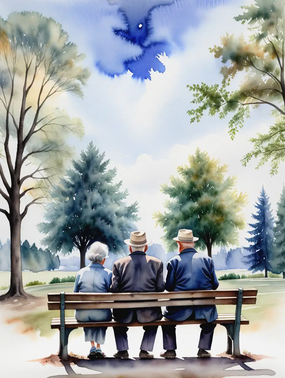 Elderly Couple Sitting on a Bench Under a Tree Canopy