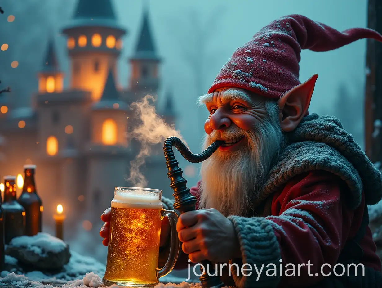 Drunken-Gnome-Enjoying-Hookah-in-a-Fantasy-Winter-Wonderland
