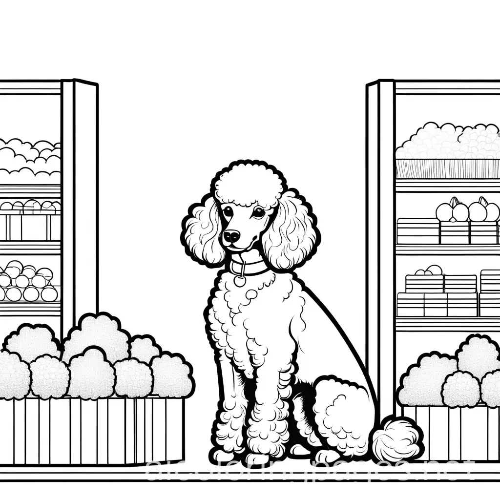 poodle shopping, Coloring Page, black and white, line art, white background, Simplicity, Ample White Space