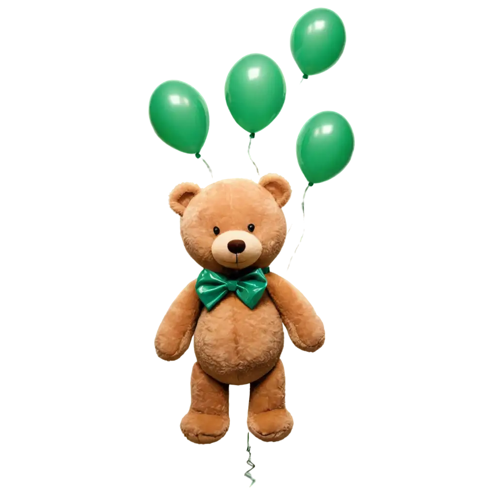 Adorable-Teddy-Bear-with-Green-Balloons-PNG-Image-Delightful-Concept-for-Digital-Creations