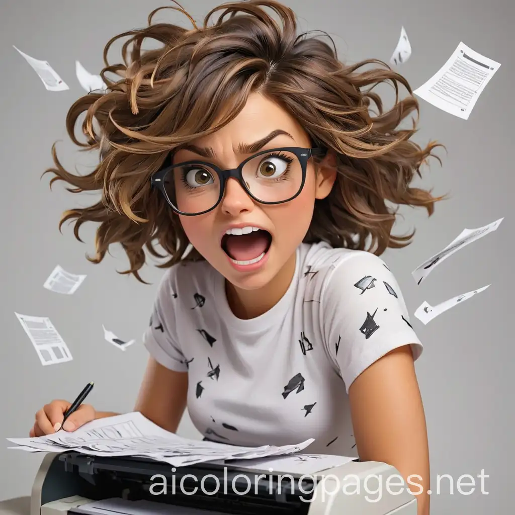 Frazzled-Woman-with-Printer-Ink-on-Face-and-Scissors-Hands-Coloring-Page