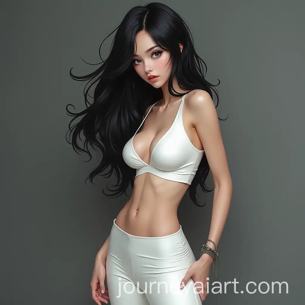 Fashion-Model-in-White-Latex-Outfit-with-Silver-Grey-Eyes-and-Accessories