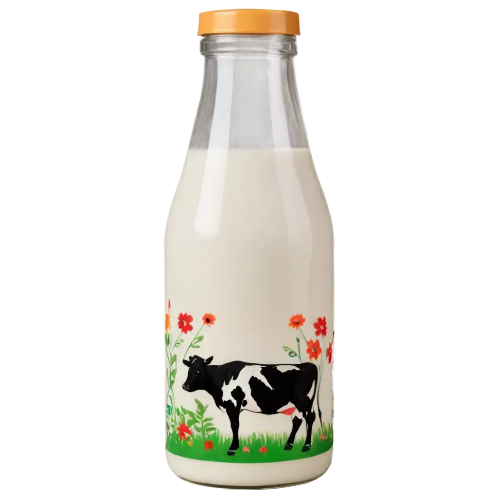 Plastic-Milk-Bottle-PNG-with-Cow-and-Flower-Design-HighQuality-Image-for-Creative-Use