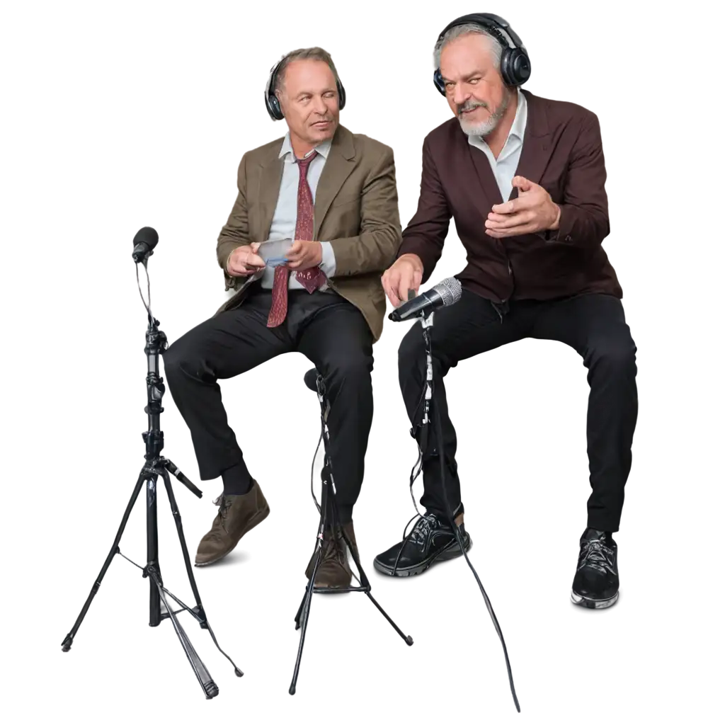 Two-60-Year-Old-Guys-with-Headphones-Talking-into-Microphones-PNG-Image-for-Podcast-Themes